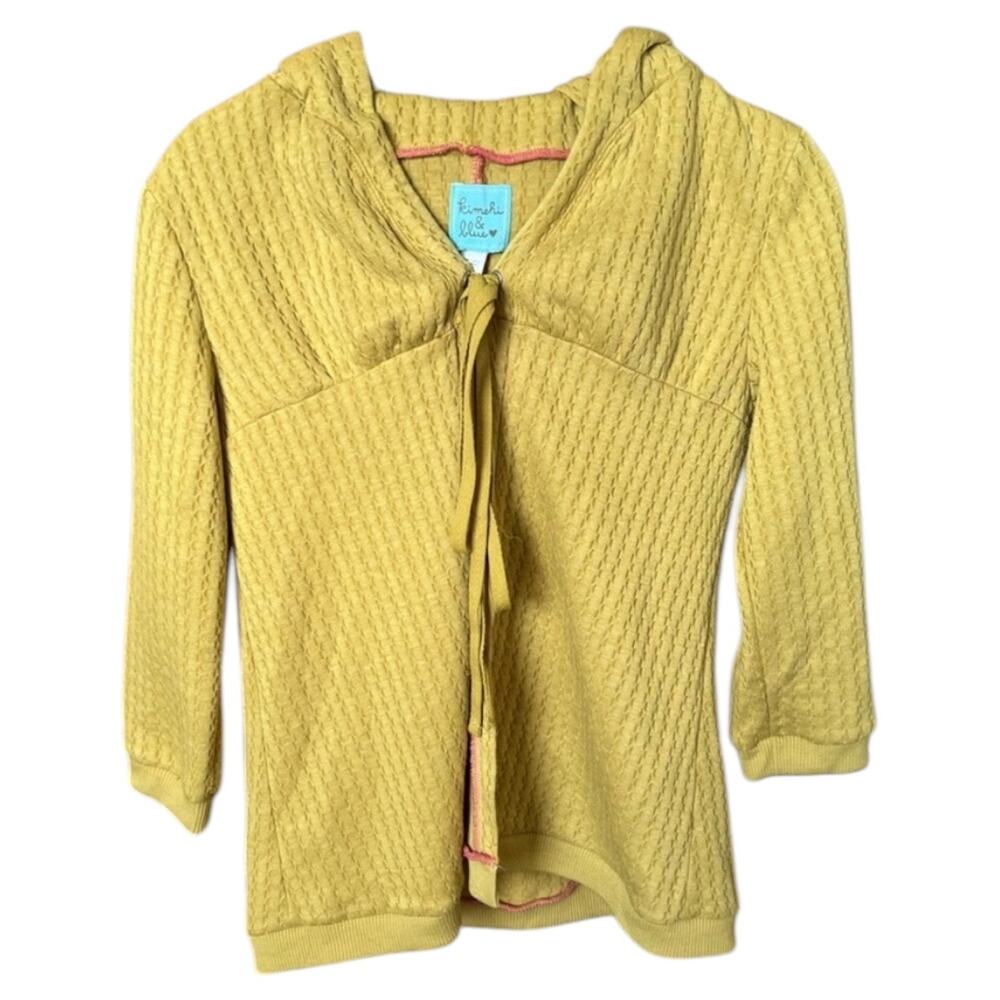 Kimchi Blue Mustard Knit Tie Front Hoodie Cardigan Sweater Boho Cottagecore - S